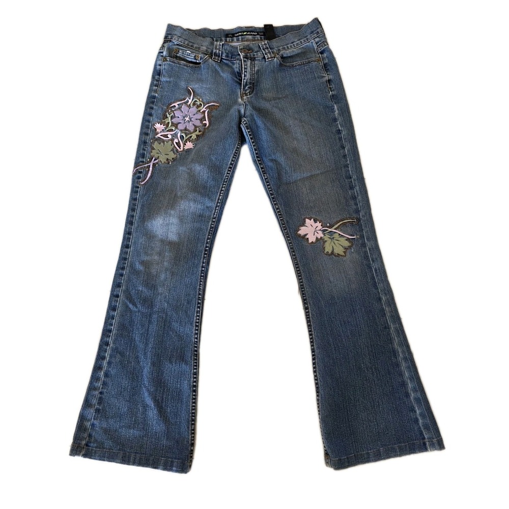 DKNY Jeans Womens Size 4 Embroidered Floral Y2K Bootcut Blue Denim - Picture 2 of 16